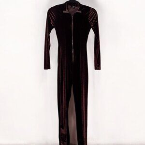 Fashion Nova Brown Long Sleeve Velour Jumpsuit